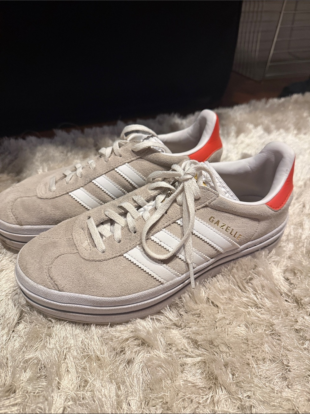 adidas Gazelle Sneakers in Cream with Red Heel Tab